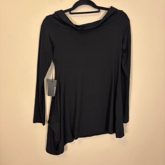 New XD Xenia Design Shirt Doza Black Cowl Neck Asymmetrical Hem Long Sleeve Top - Picture 2 of 9